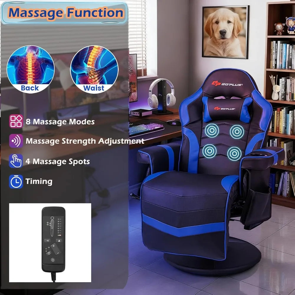 Adjustable Massage Gaming Recliner With Cup Holder Footrest