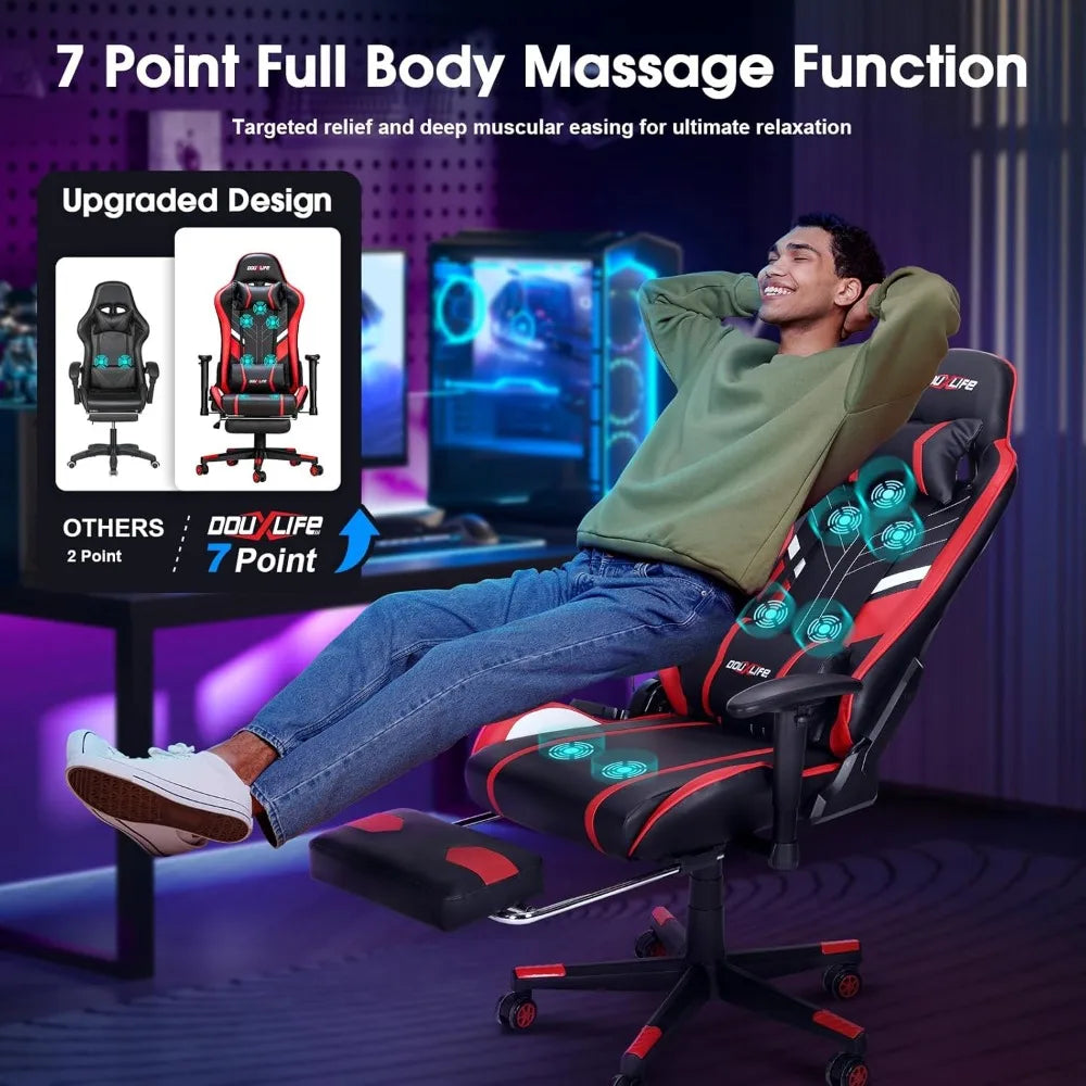 7-Point Massage Gaming Chair with Footrest Ergonomic Recliner