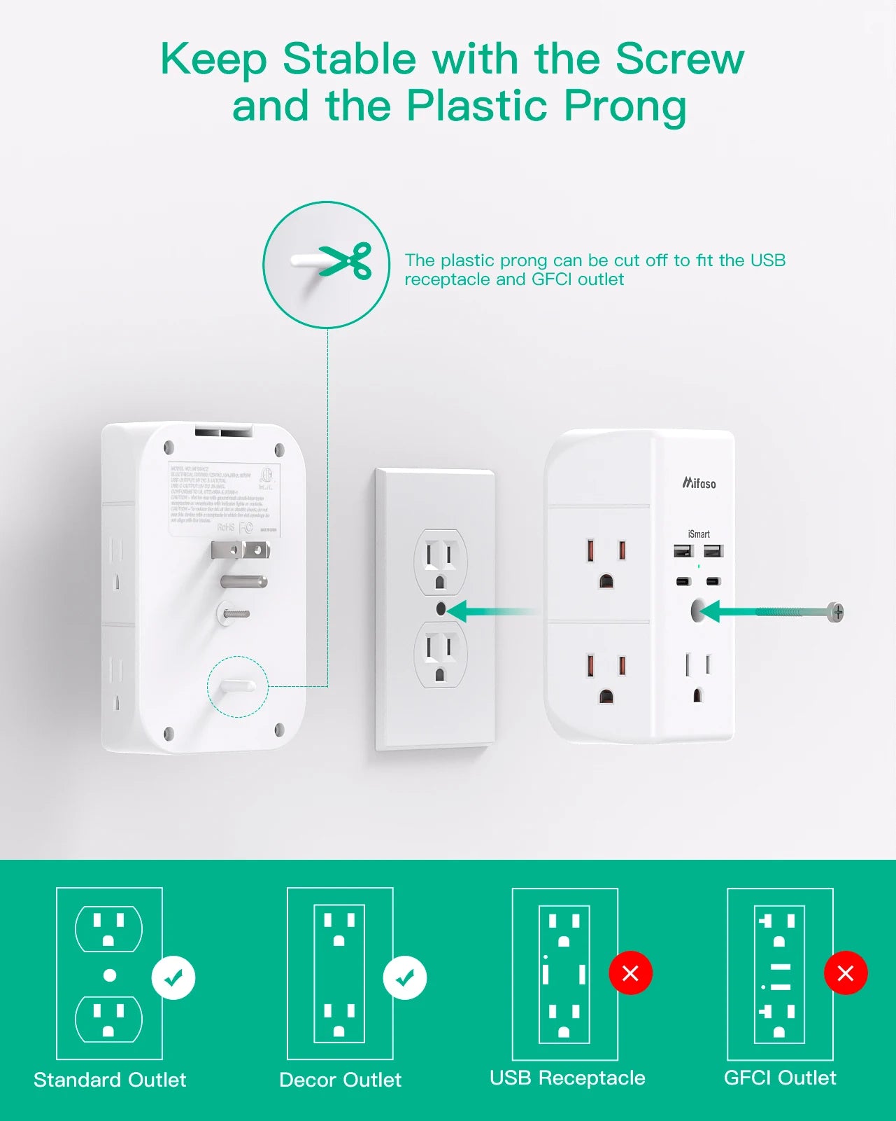MIFASO Night Light Surge Protector 5 Outlet USB Ports Charger