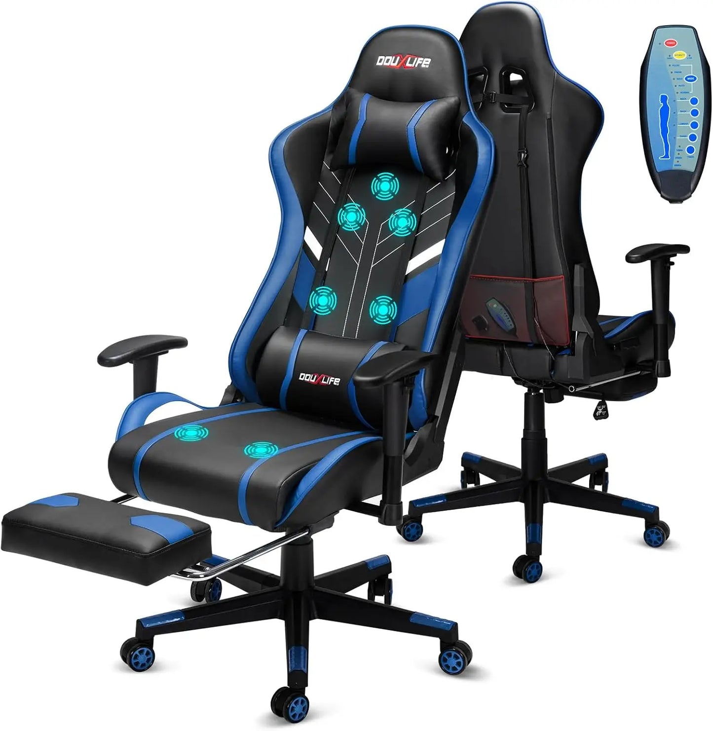 7-Point Massage Gaming Chair with Footrest Ergonomic Recliner