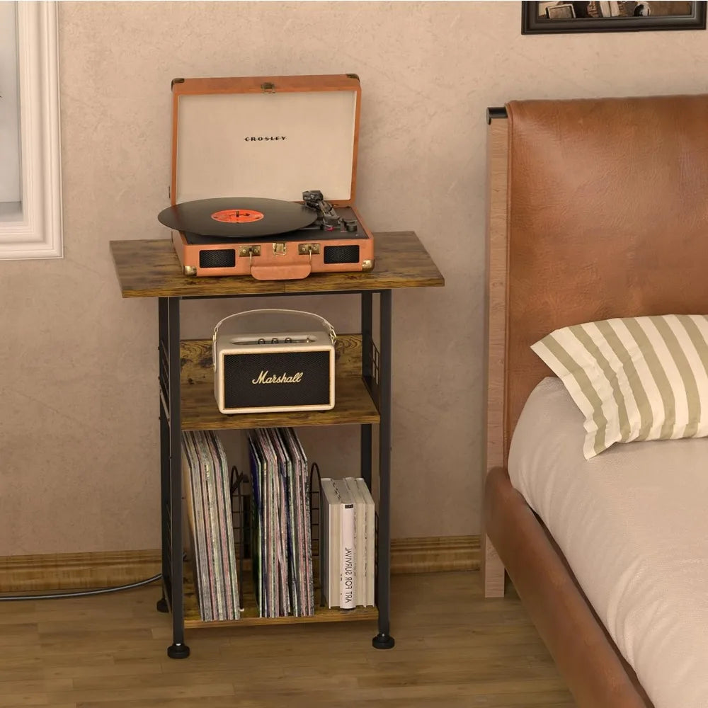 3 Tier Record Player Stand With Charging Station Holds 200 Vinyl Albums