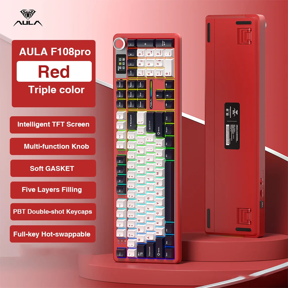 AULA F108Pro Wireless Mechanical Gaming Keyboard EquippedWithTFTDisplay UltraLatency