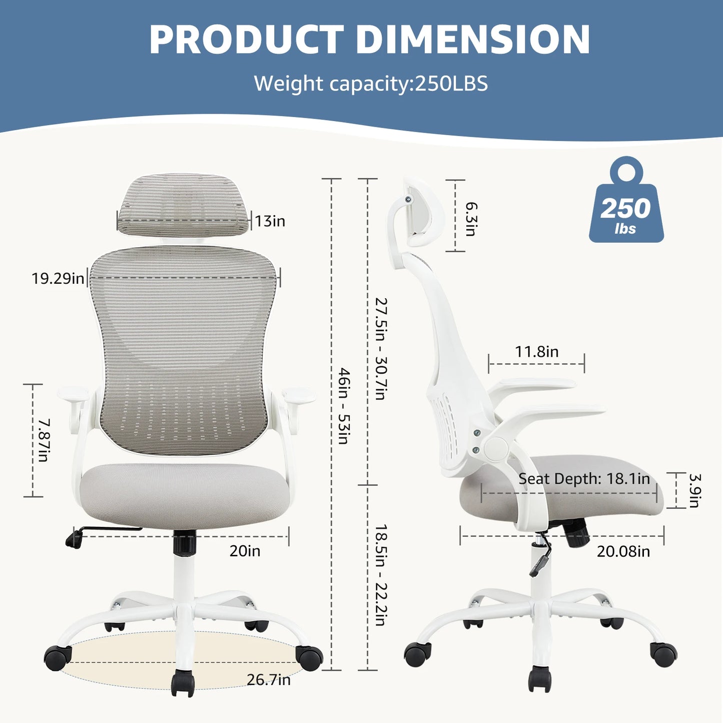 JHK Mesh Ergonomic Office Chair With Adjustable Flip Up Arms