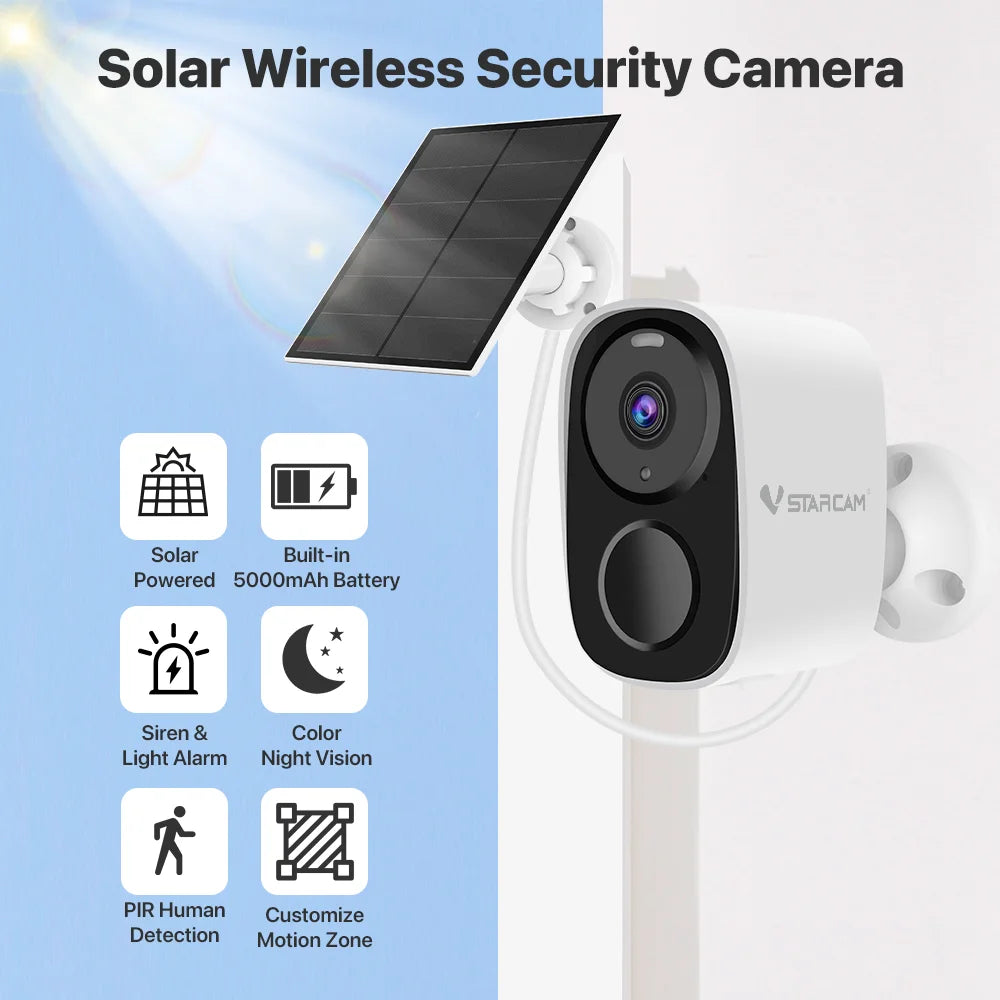 Vstarcam 2K Solar Wireless Outdoor Security Camera With Battery