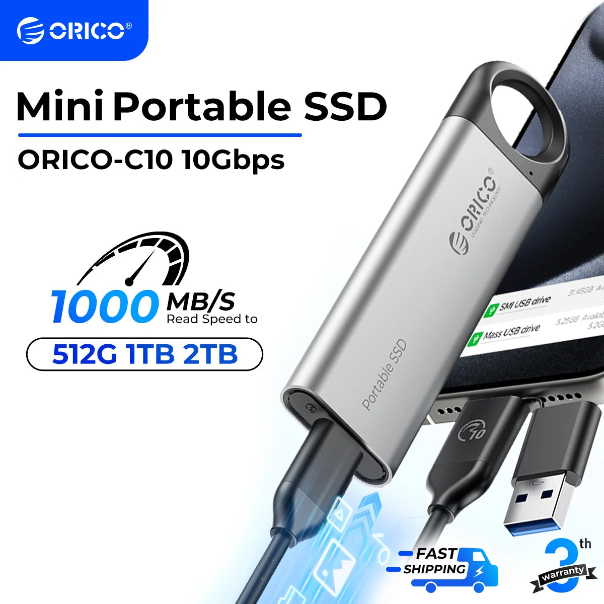 Orico External SSD USB 3 Gen2 Portable NVMe Storage Drive