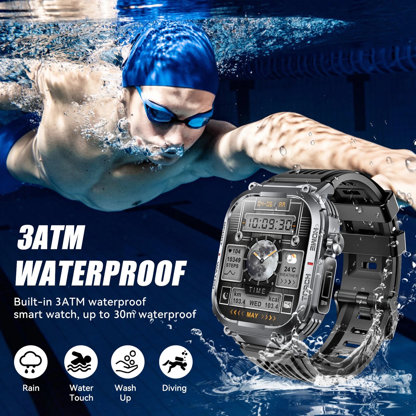 EIGIIS Smart Watch Men 3ATM Waterproof Heart Rate Compass