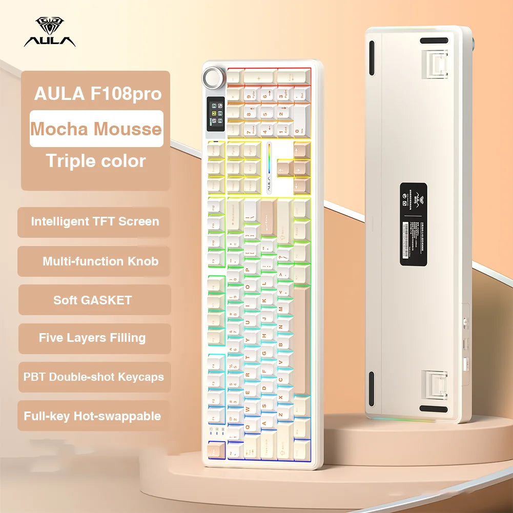 AULA F108Pro Wireless Mechanical Gaming Keyboard EquippedWithTFTDisplay UltraLatency