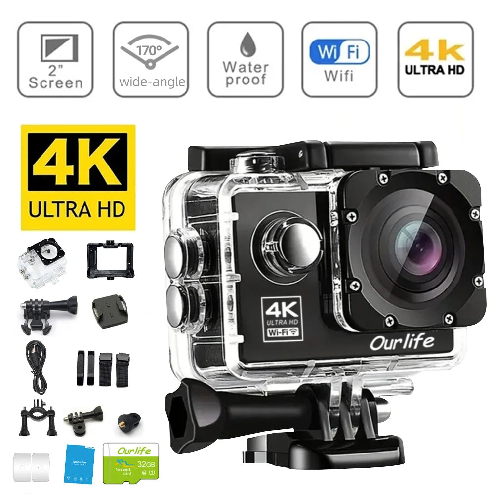 OURLIFE Action Camera Ultra HD 4K 30FPS WiFi 16MP Underwater