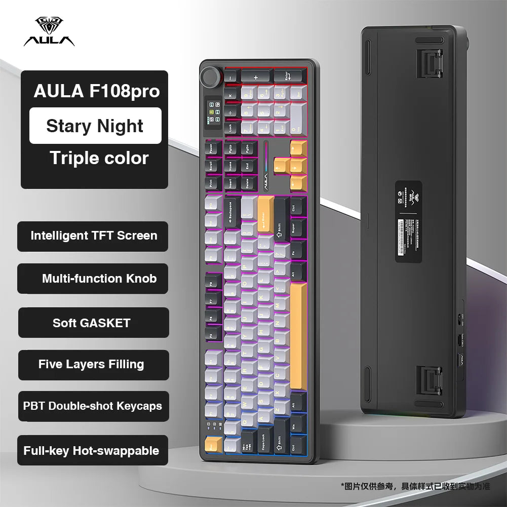 AULA F108Pro Wireless Mechanical Gaming Keyboard EquippedWithTFTDisplay UltraLatency