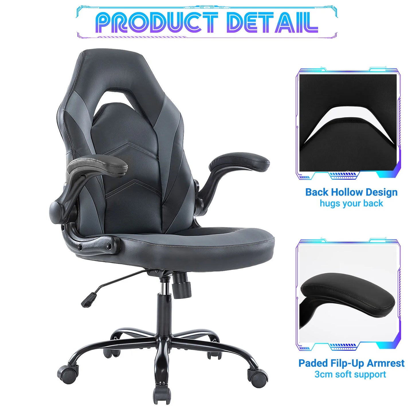JHK Ergonomic Office Gaming Desk Chair With Flip Up Armrest