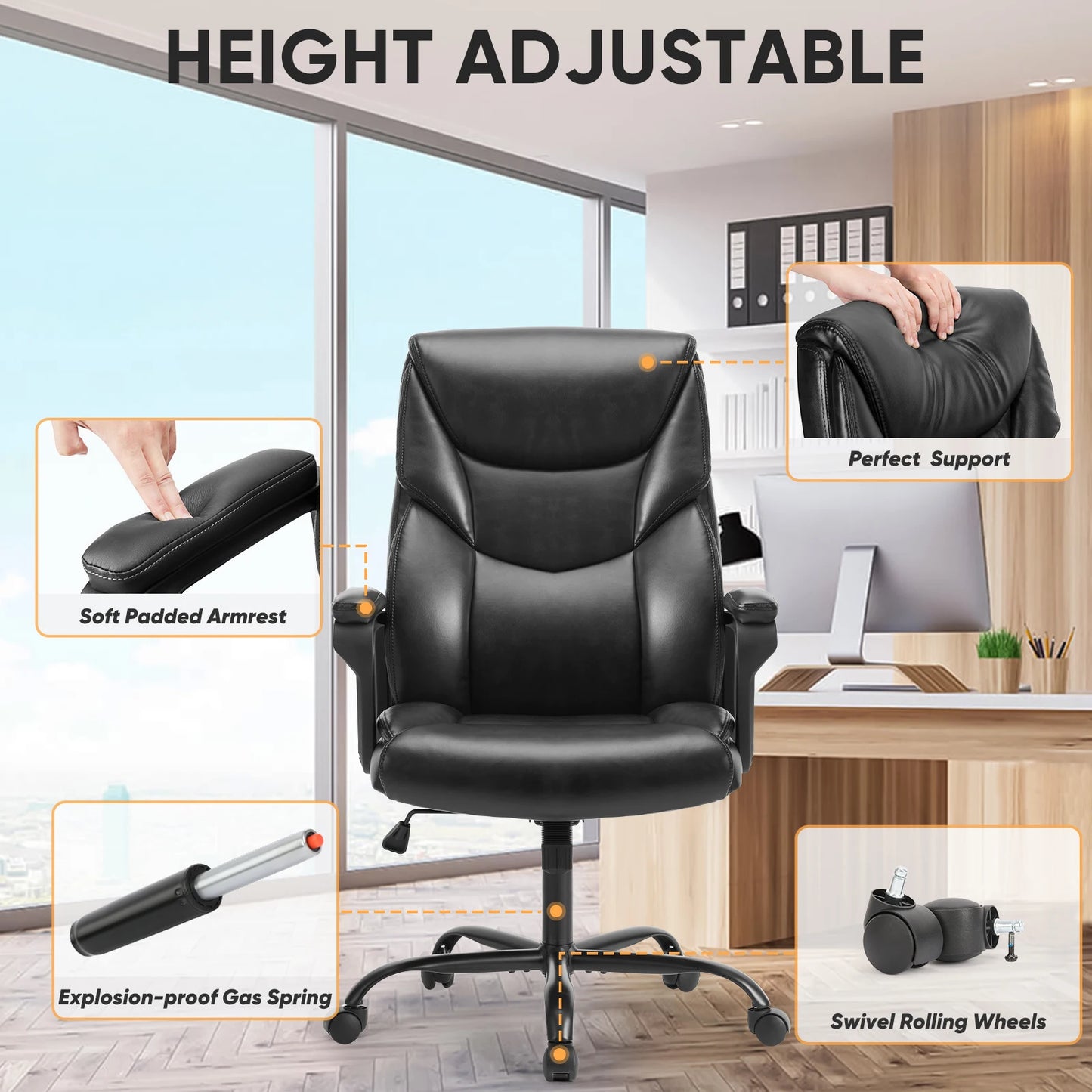 JHK Ergonomic PU Leather Armrest Office Gaming Chair With Lumbar