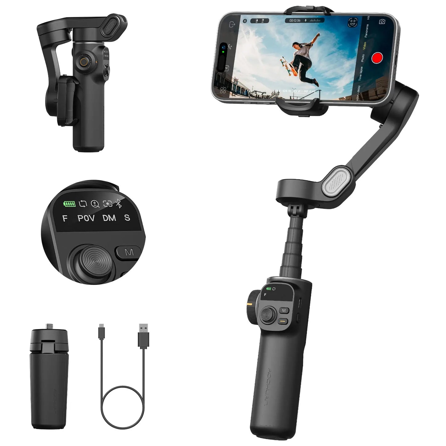 AOCH Smart X2 Gimbal Stabilizer With LED Display For iPhone