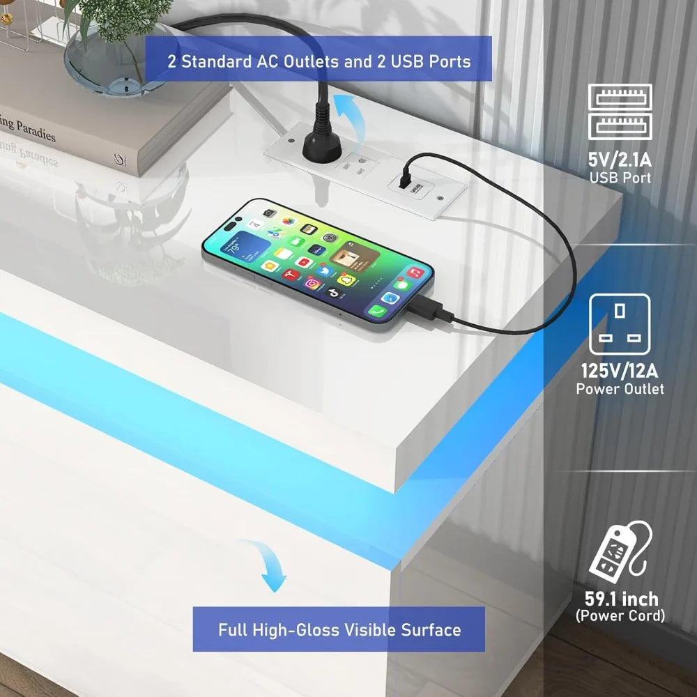 LED TV Stand With Power Outlet RGB Lights High Gloss