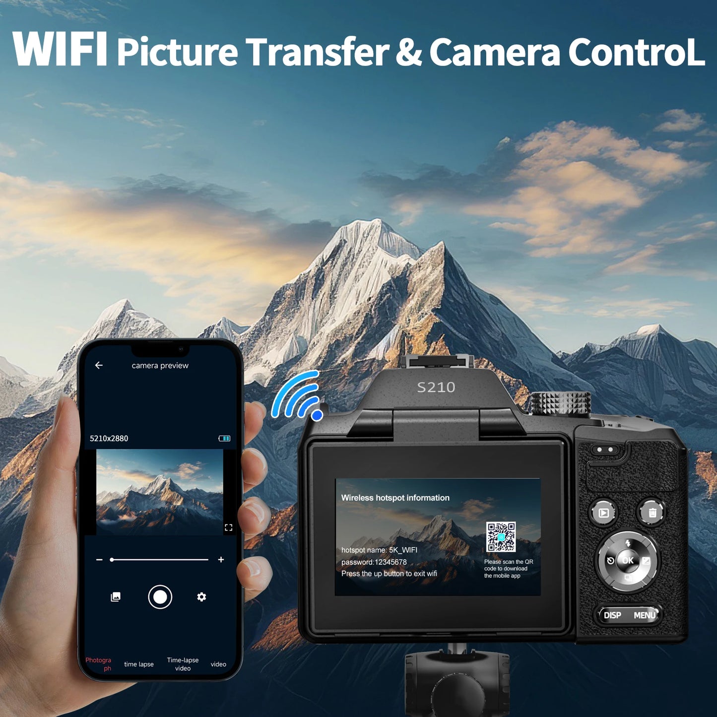 NBD 5K 64MP Camera With 16x Optical Zoom WiFi App Control Vlogging Autofocus