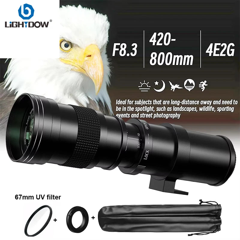 Lightdow Telephoto Zoom Lens Manual Focus with UV Filter
