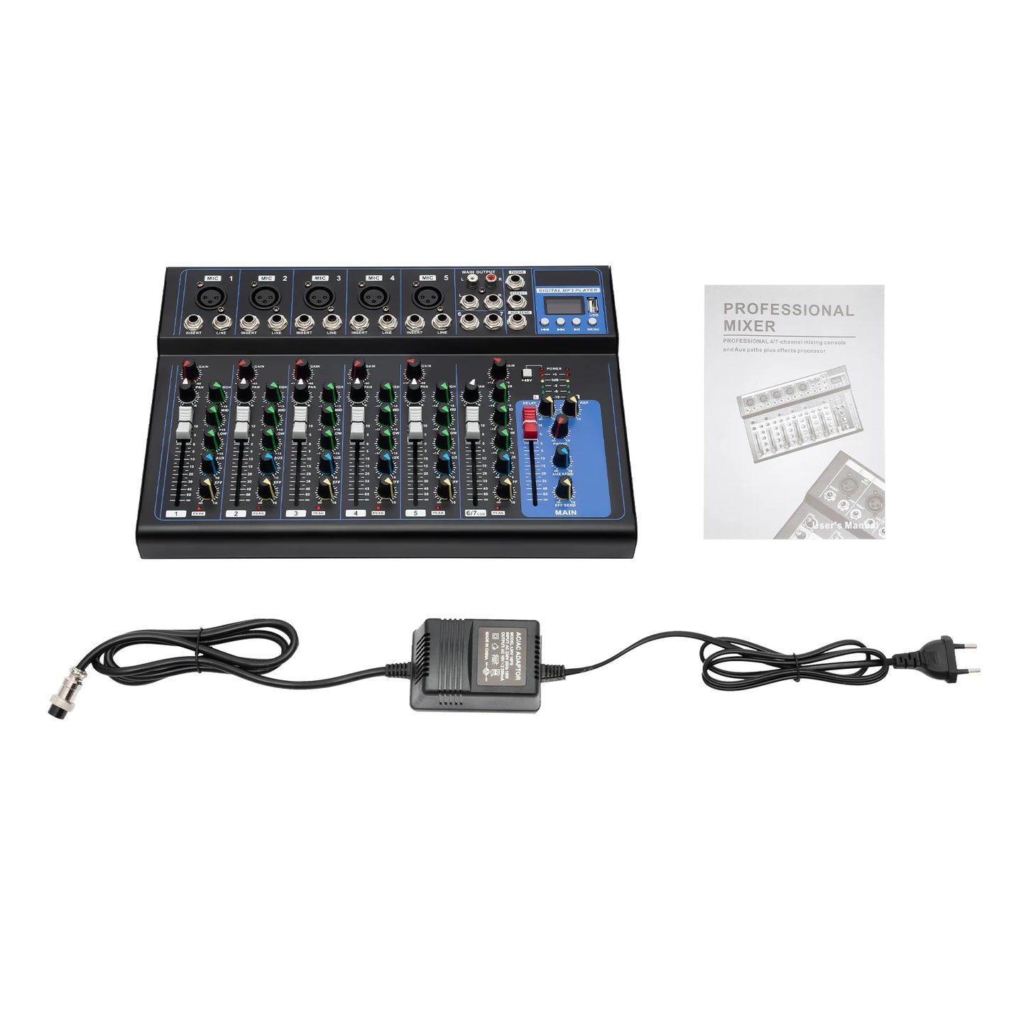 Bymaocar 7/8 Channel Professional Mixer Bluetooth USB XLR