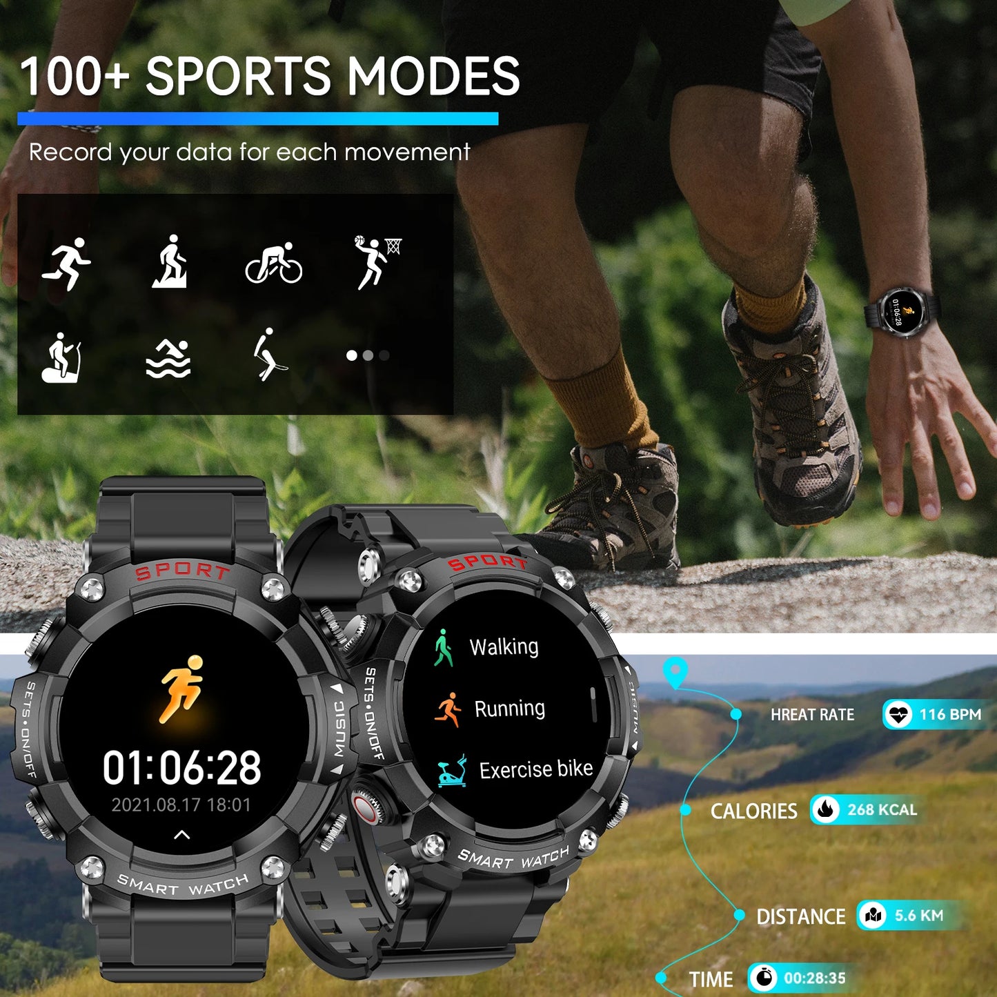 LaNikar Smart Watch AMOLED Display With In Ear Bluetooth Headset And Heart Rate Blood Pressure SpO2 Monitoring