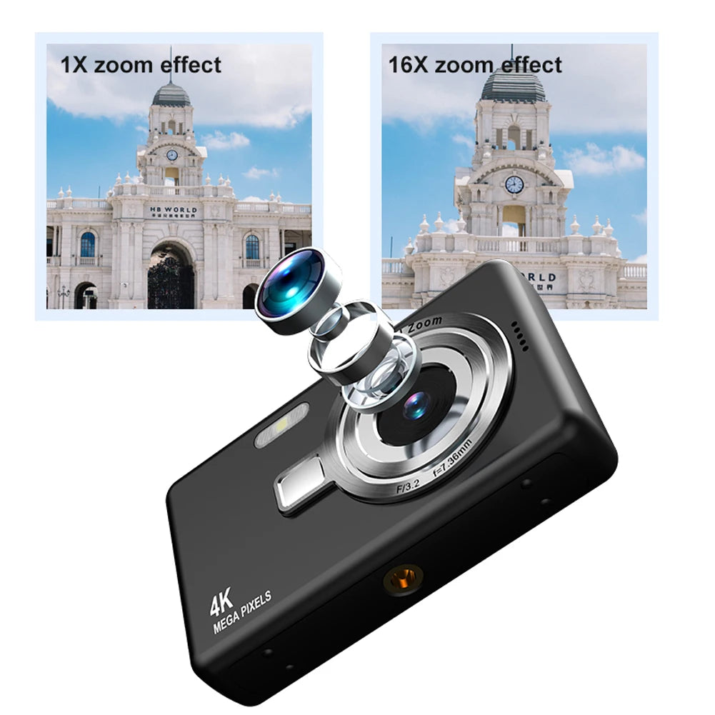 4K UltraHD 96MP Portable ProfessionalGradeVloggingCamera With 16xDigitalZoom IPS Display
