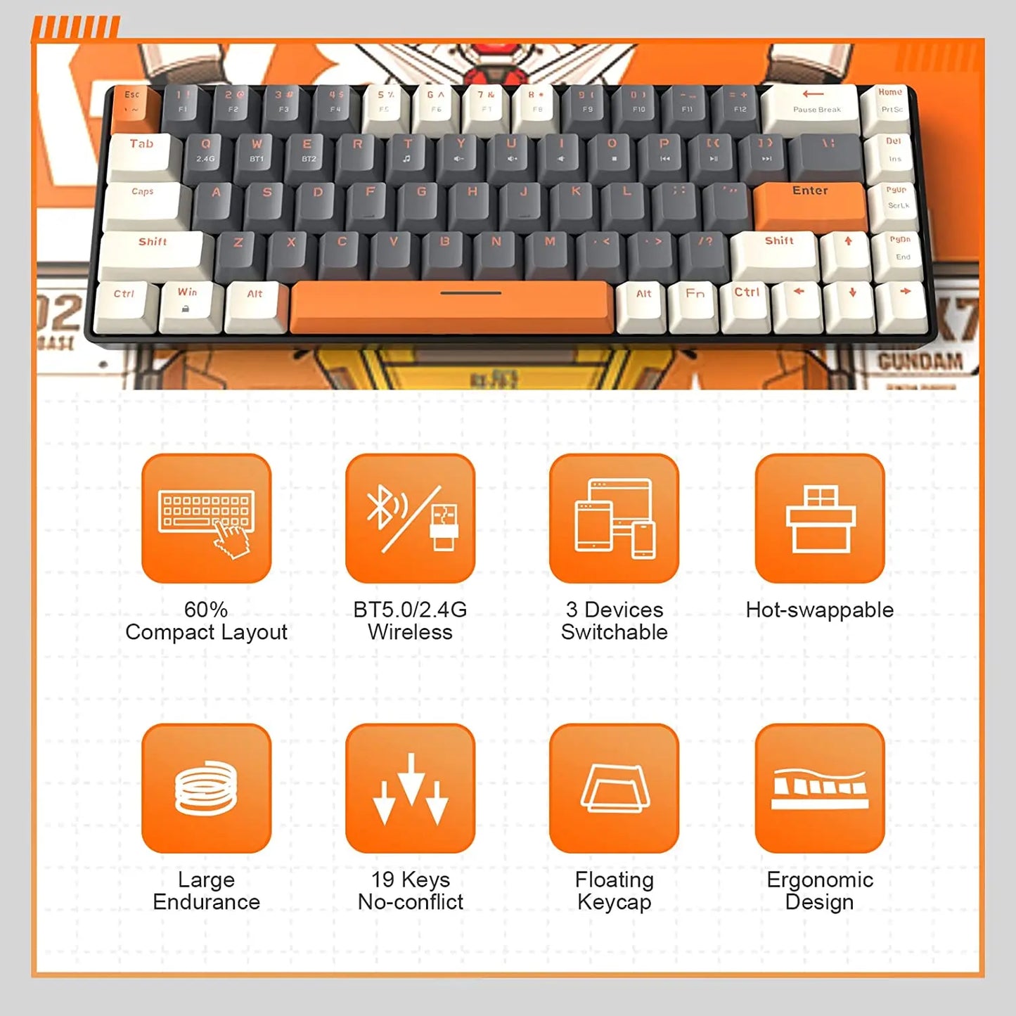 RK68 Wireless Mechanical Keyboard Dual-Mode Bluetooth 2.4GHz