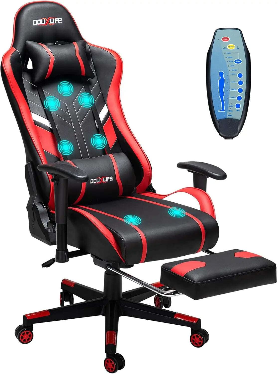 7-Point Massage Gaming Chair with Footrest Ergonomic Recliner