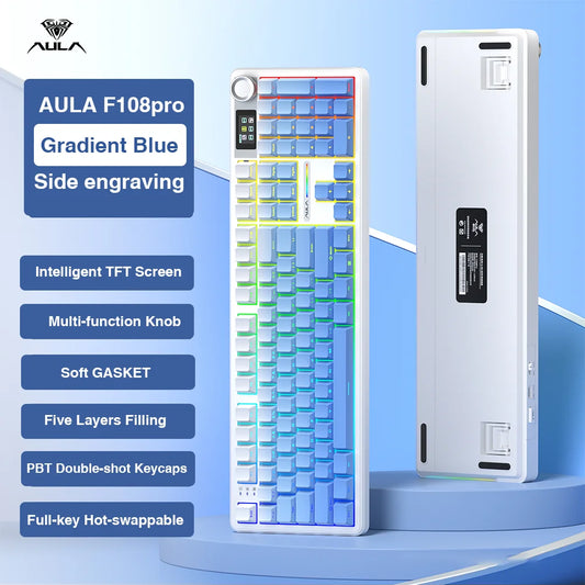 AULA F108Pro Wireless Mechanical Gaming Keyboard EquippedWithTFTDisplay UltraLatency