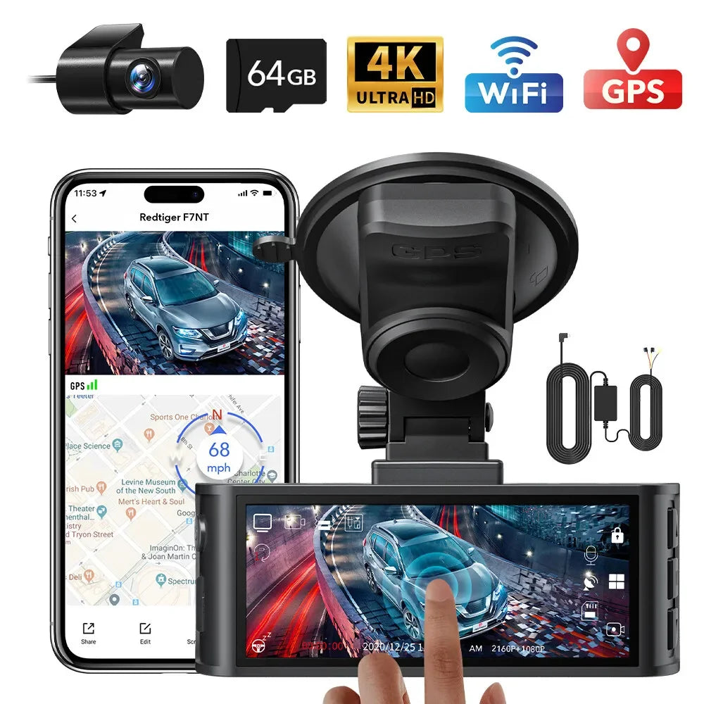 Redtig 4K Dash Camera Front And Rear WiFi GPS Dual