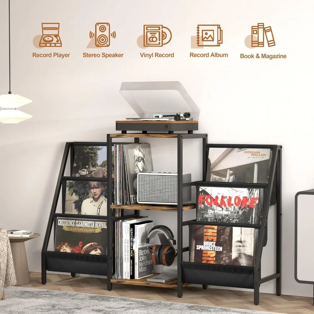 Vinyl Record Player Stand With Storage For 280 Albums