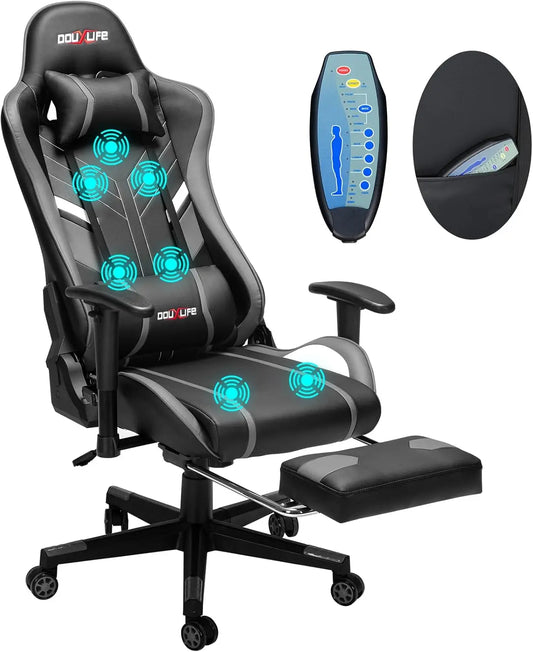 7-Point Massage Gaming Chair with Footrest Ergonomic Recliner