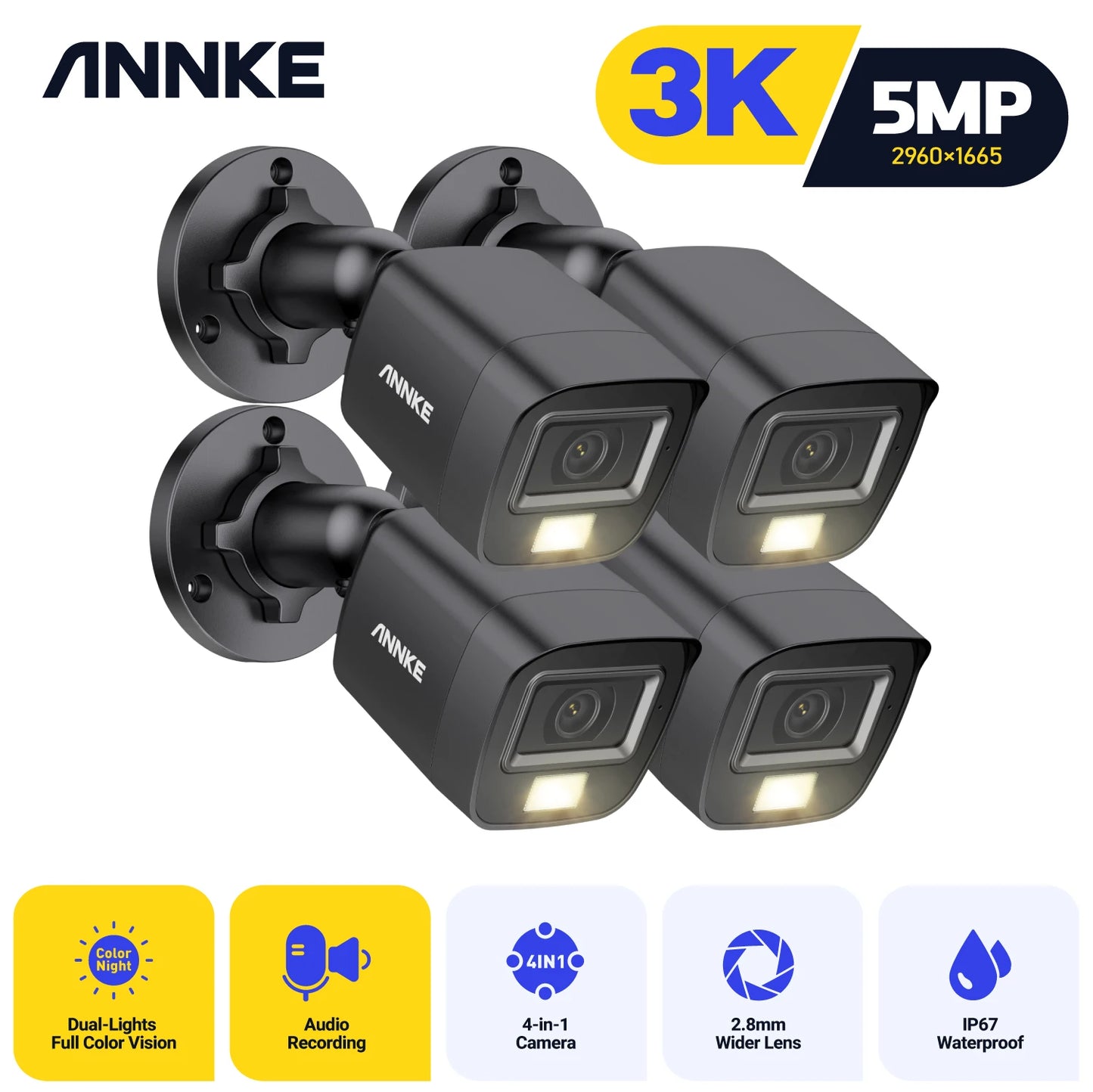 ANNKE 4-Pack 5MP Outdoor IP67 CCTV Dome Camera Kit
