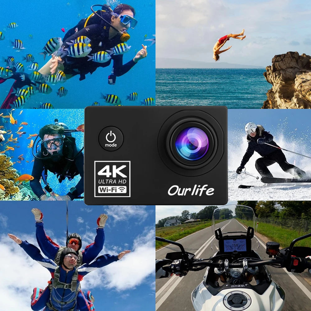 OURLIFE Action Camera Ultra HD 4K 30FPS WiFi 16MP Underwater