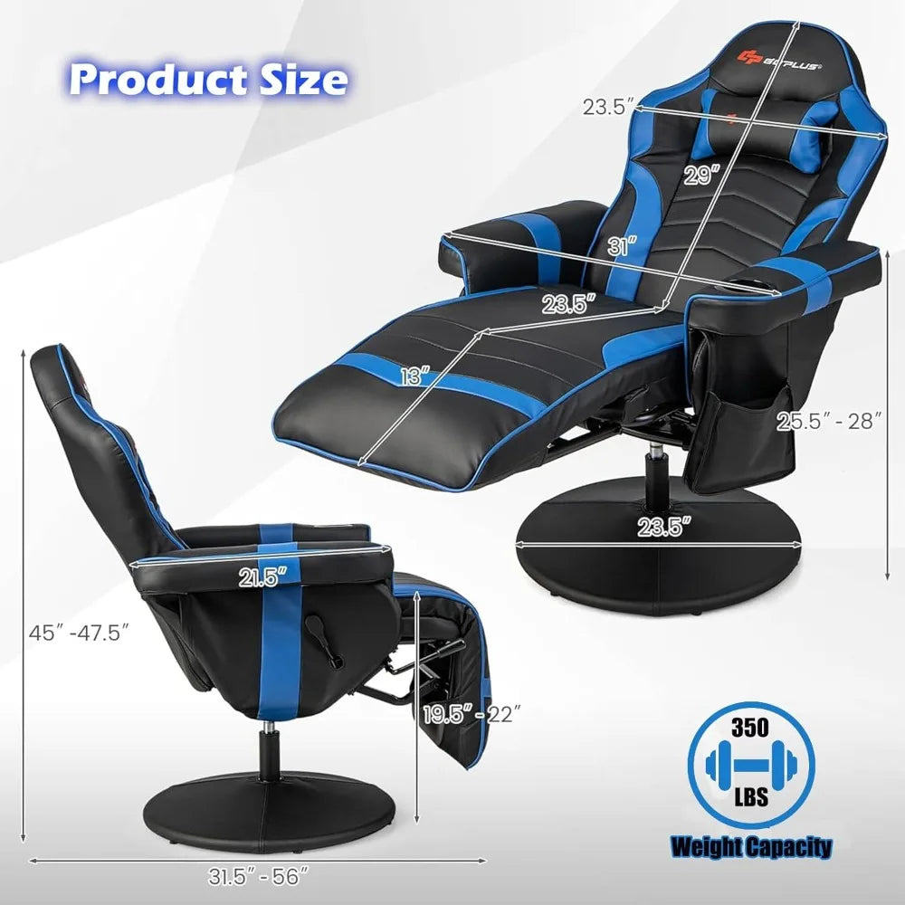 Adjustable Massage Gaming Recliner With Cup Holder Footrest