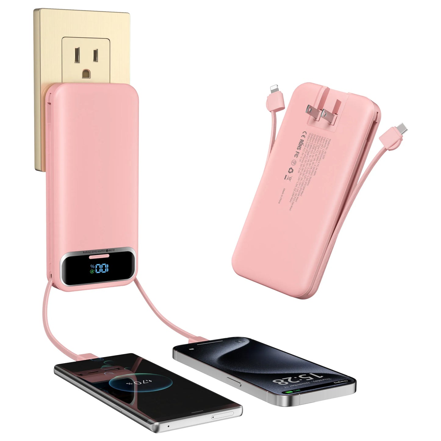 Portable Power Bank 12000mAh With Built In Cables PD 20W