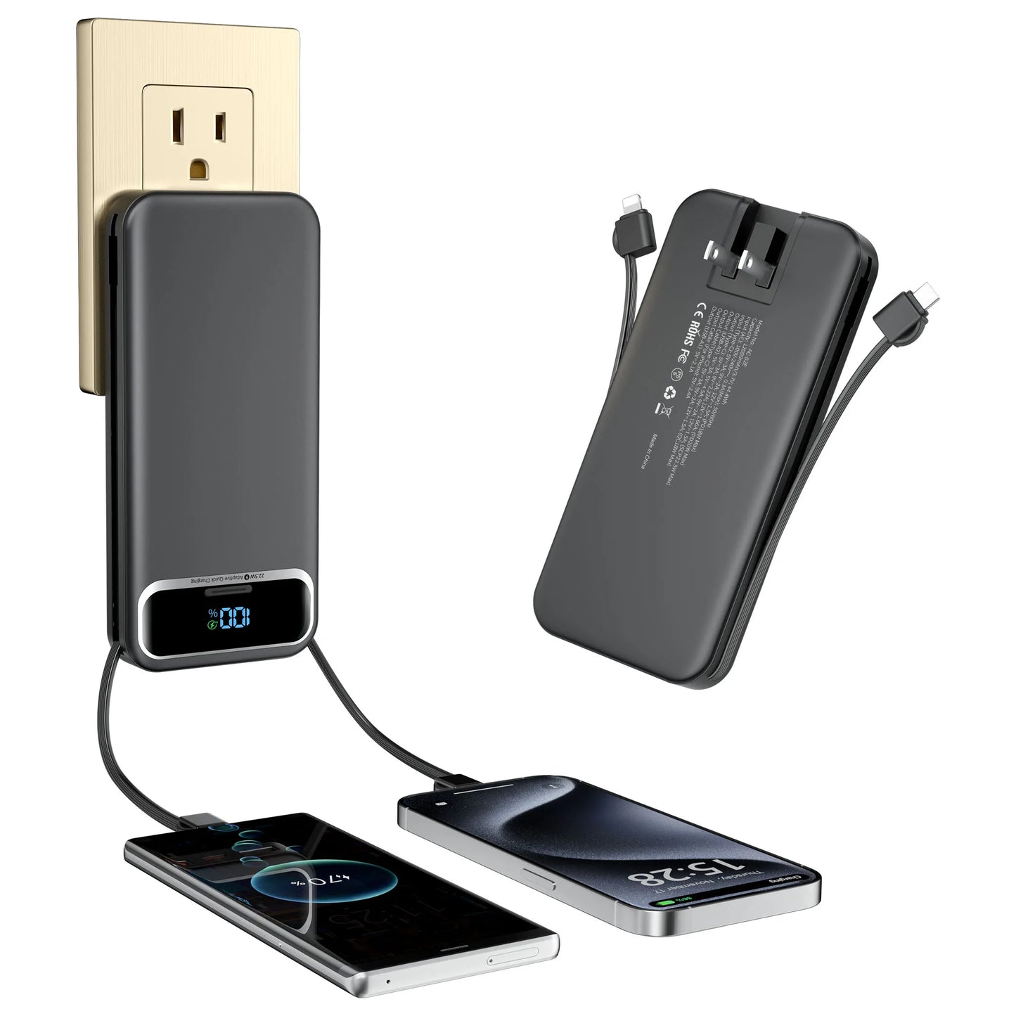 Portable Power Bank 12000mAh With Built In Cables PD 20W