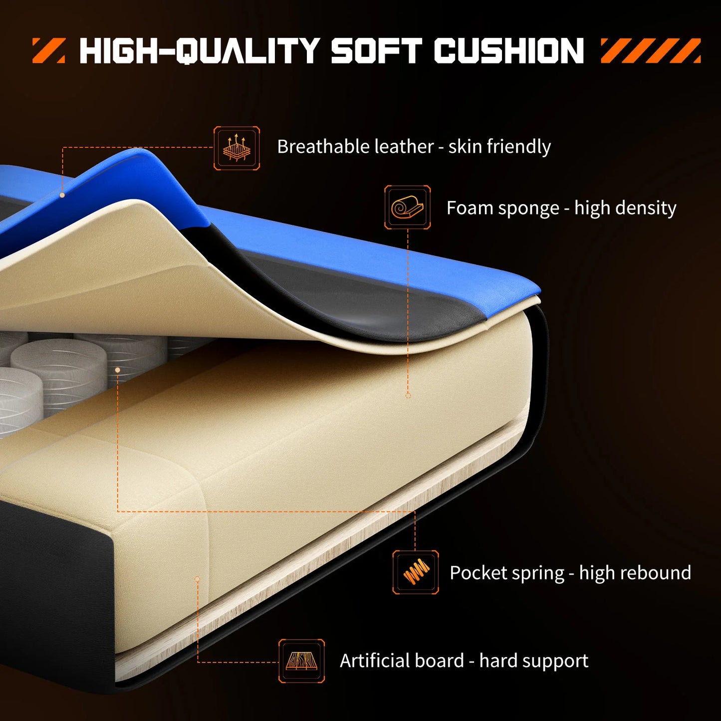 JHK Ergonomic Racing Gaming Chair PU Leather with Headrest