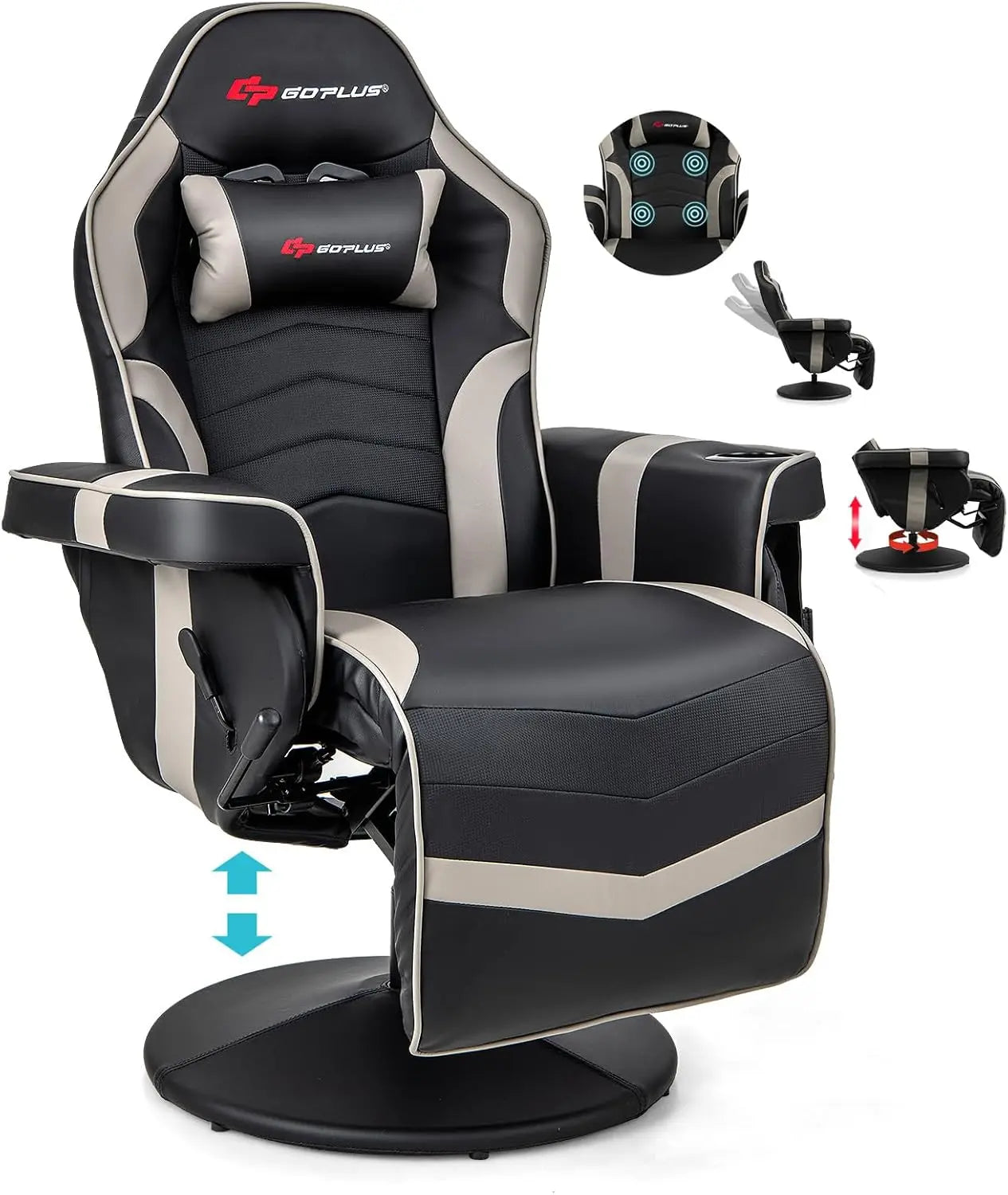 Adjustable Massage Gaming Recliner With Cup Holder Footrest