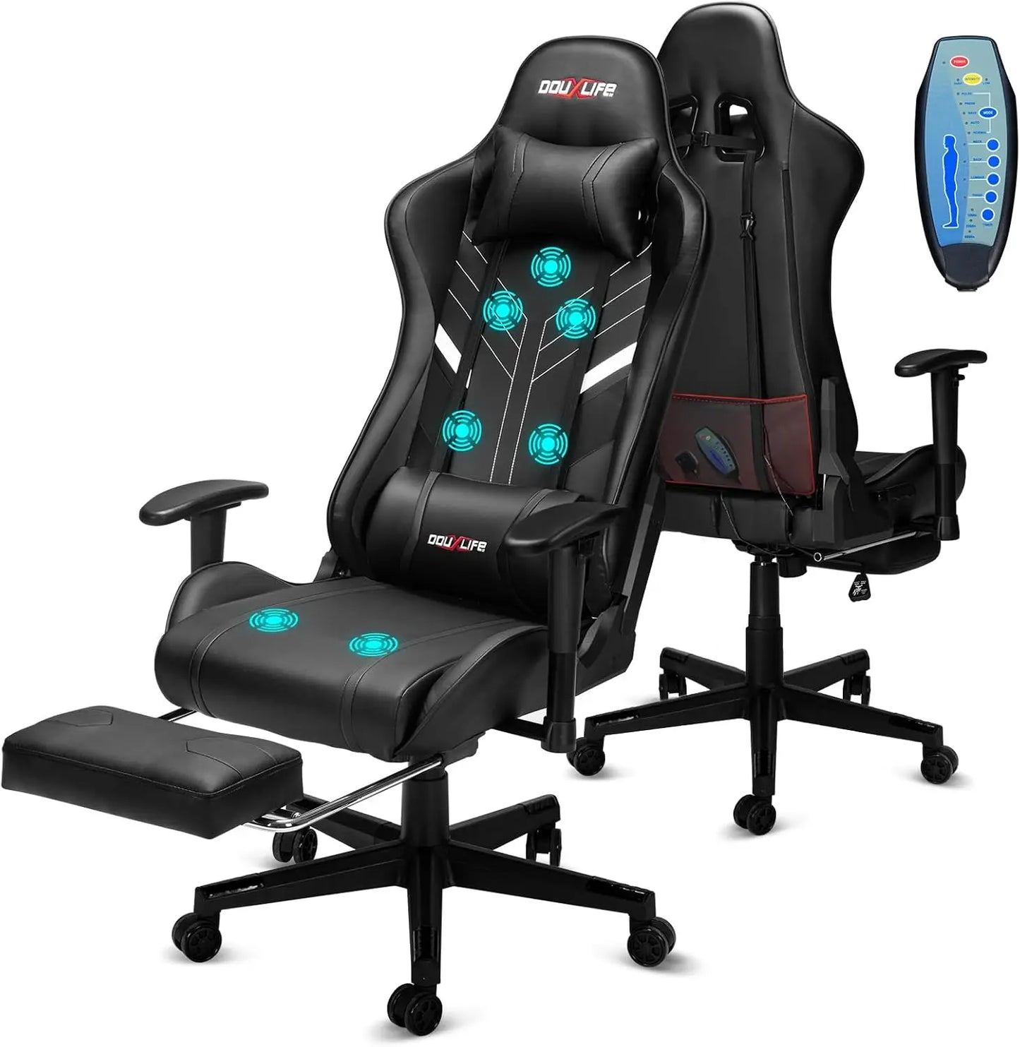 7-Point Massage Gaming Chair with Footrest Ergonomic Recliner