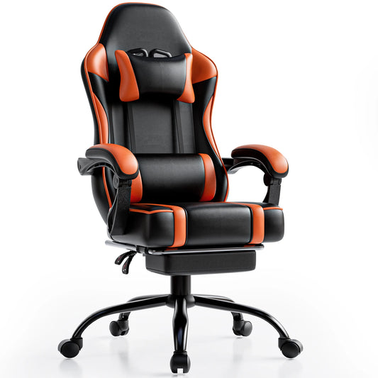 Gaming Chair With Footrest PU Leather For Adults Gamer