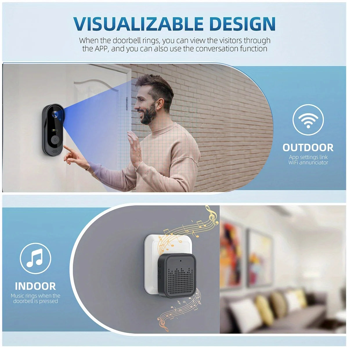 XBIBI Video Doorbell 1080P WiFi Outdoor With Two-Way Audio