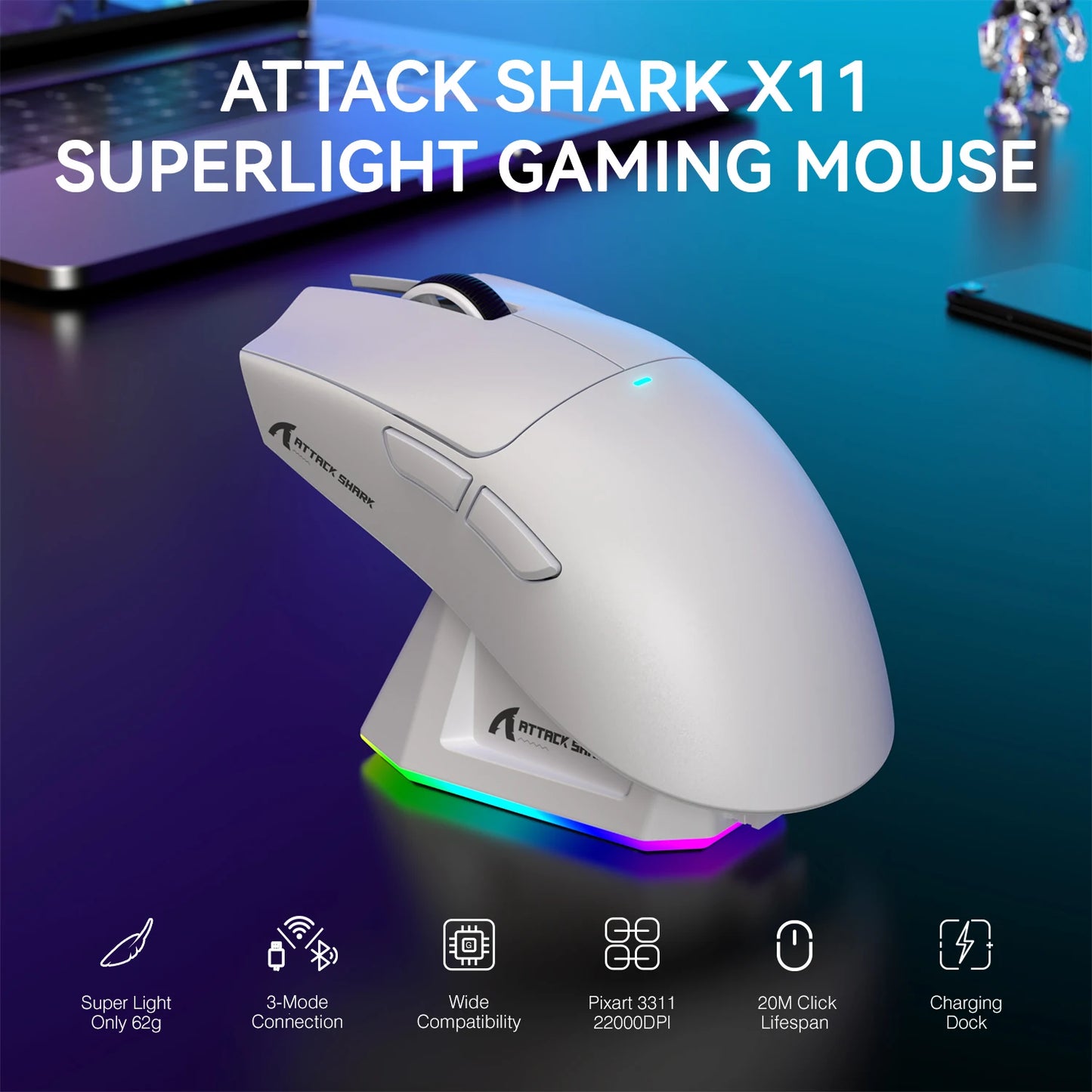 Attack Shark X11 Wireless Gaming Mouse With RGB Backlight
