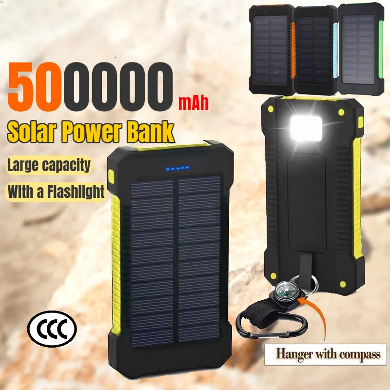500000mAh Waterproof Solar Power Bank Outdoor Dual USB Charger