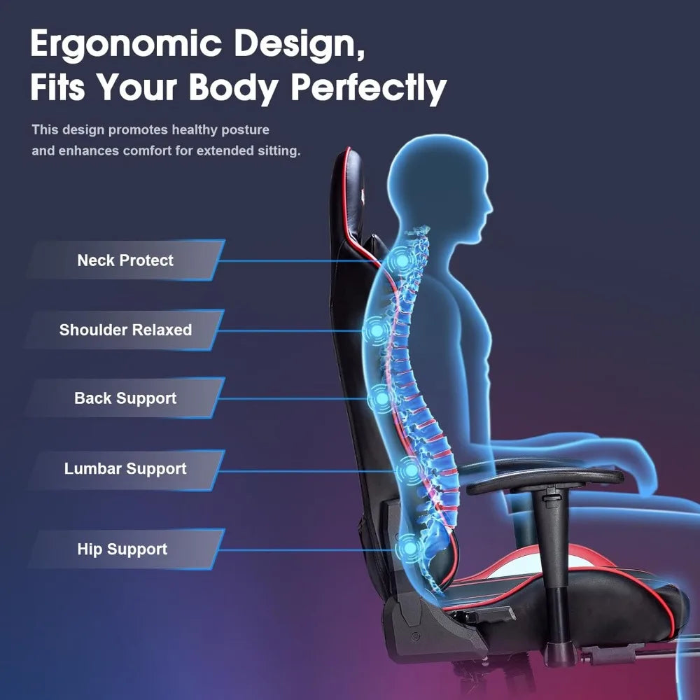 7-Point Massage Gaming Chair with Footrest Ergonomic Recliner