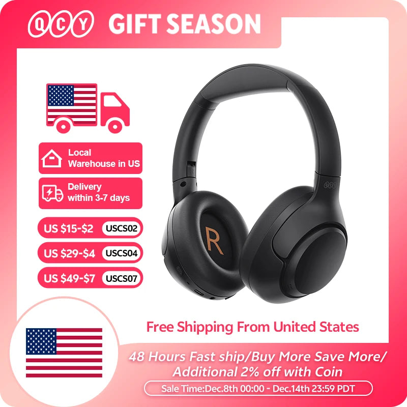 QCY H3 ANC Wireless Headphones Bluetooth 5.4 Hi Res Audio Over Ear Headset With Hybrid Active Noise Cancellation