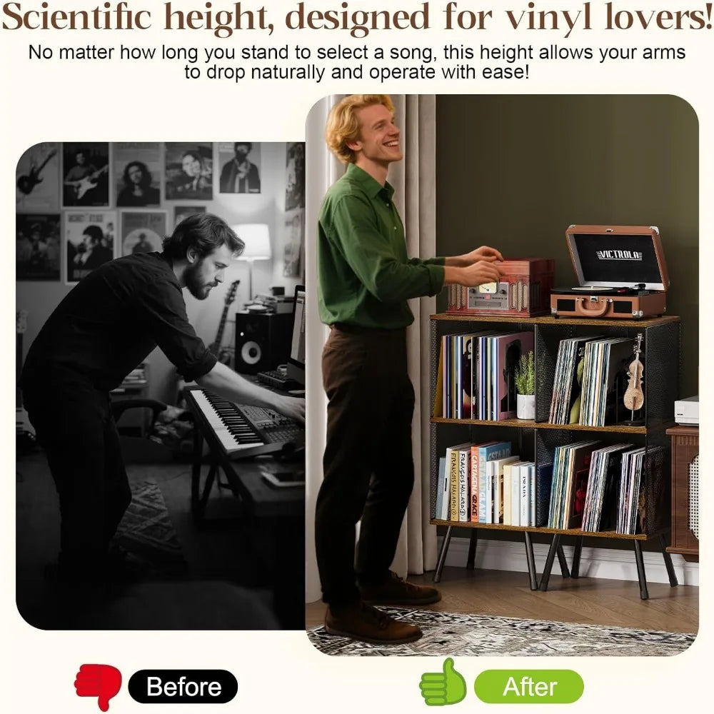 3-Tier Vinyl Record Stand With Adjustable Dividers For 200 Albums