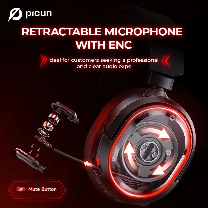 Picun G2 Wireless Gaming Headset 2.4G Low Latency 7.1 Surround