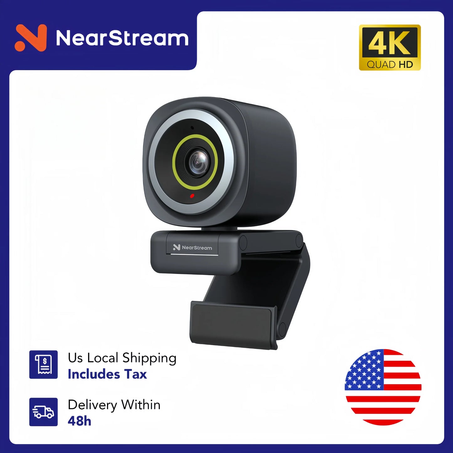 Nearstream 4K Webcam HDR AI Framing AutoFocus 1080P 60FPS Mic