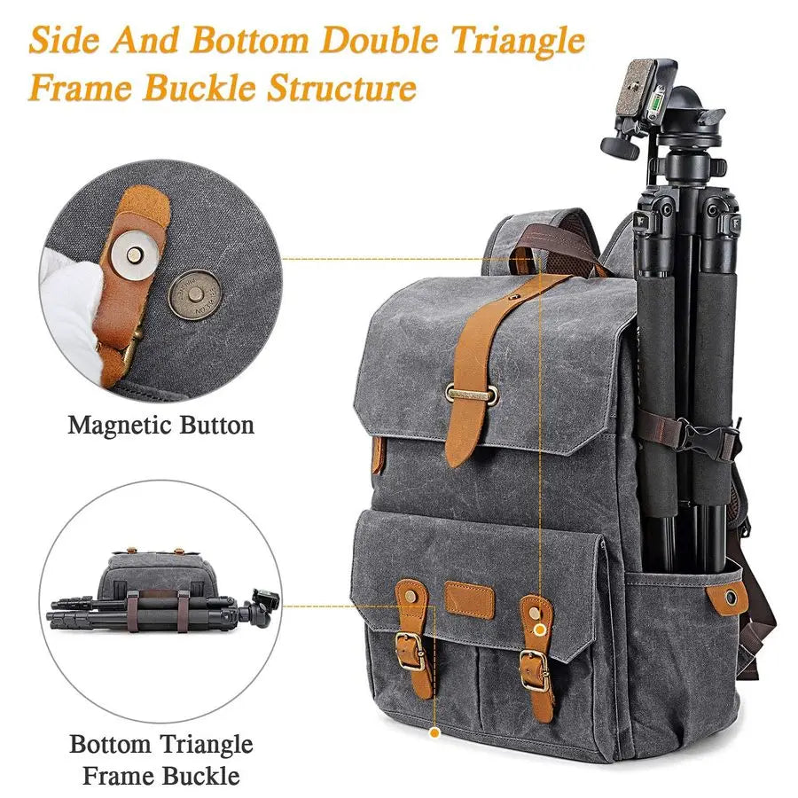 XMSJ Camera Backpack For DSLR Waterproof Canvas Rucksack