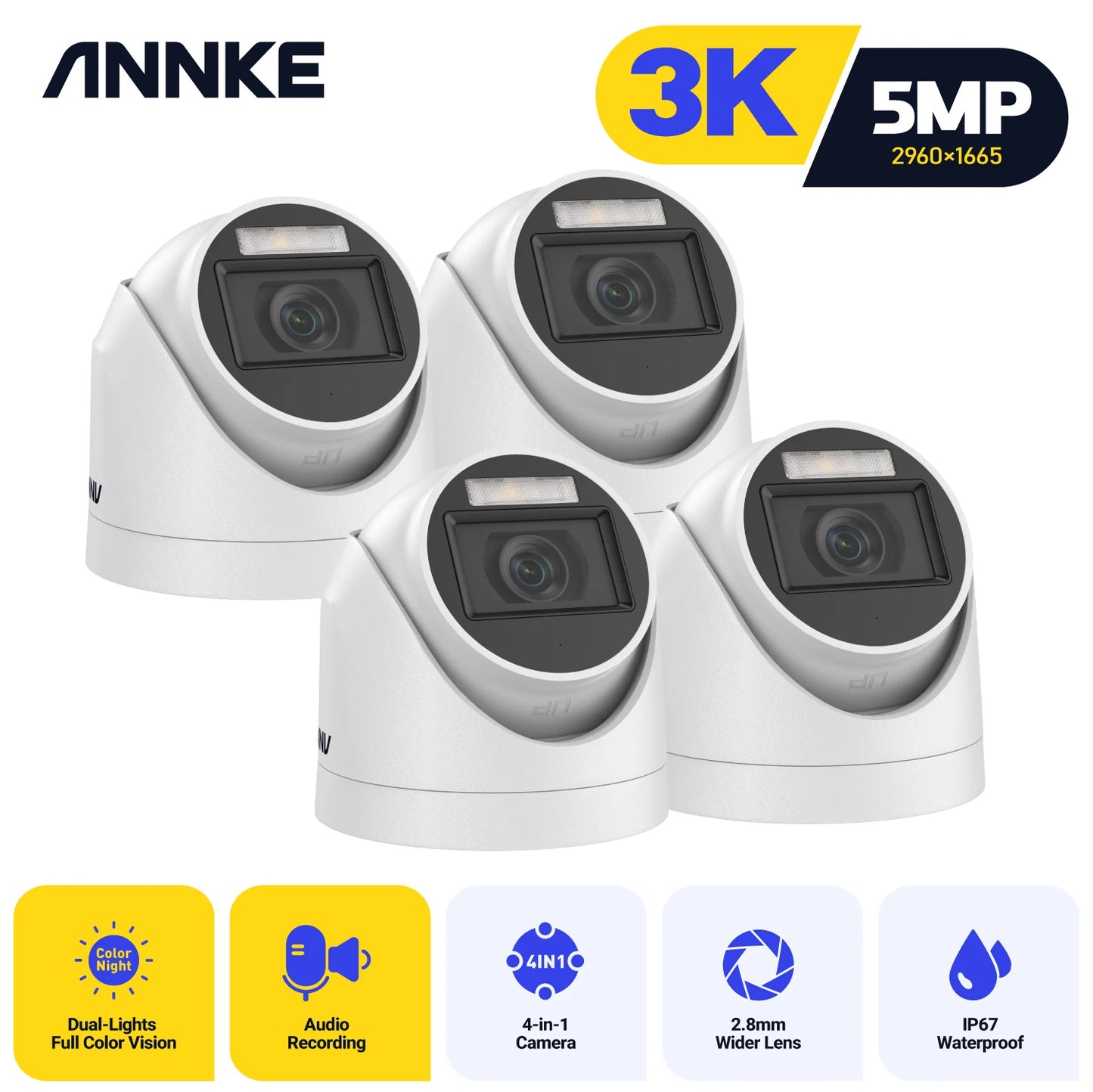 ANNKE 4-Pack 5MP Outdoor IP67 CCTV Dome Camera Kit