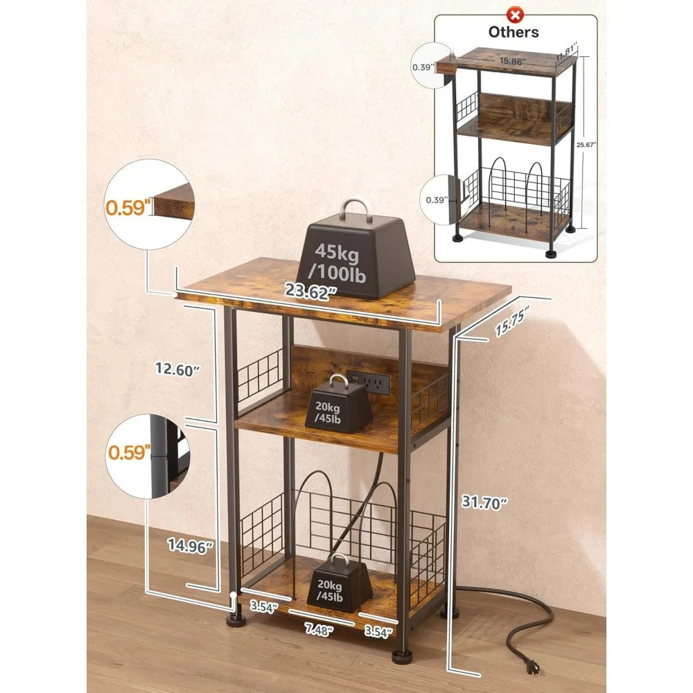 3 Tier Record Player Stand With Charging Station Holds 200 Vinyl Albums