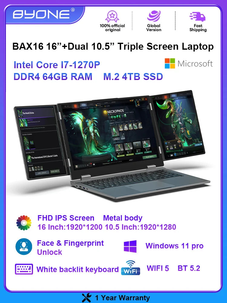 BYONE BAX16 Triple Screen Laptop Intel Core I7-1270P 64GB RAM