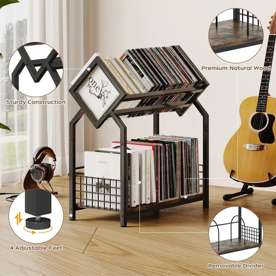 XMSJ Vinyl Record Storage Rack With Dividers 300 LP Capacity